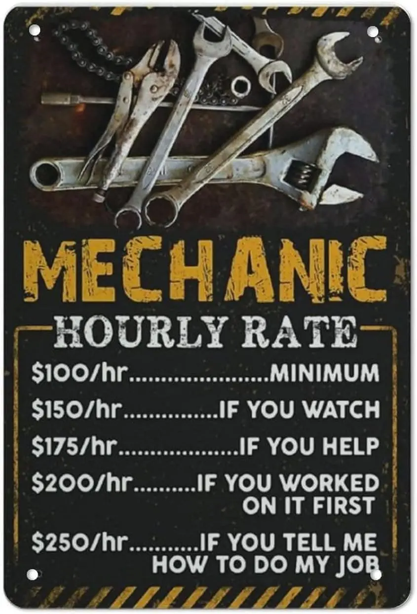 Vintage Wall Decor Retro Vintage Metal Sign-Mechanic Hourly Rate Reproduction Metal Tin Sign Wall Decor for Cafe Bar Pub Home 12