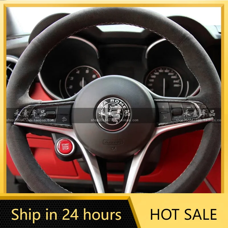 

Car Stickers DIY Hand Sewn Braid Black Non-slip Suede Car Steering Wheel Cover For Alfa Romeo Giulia Stelvio Giulietta Automotiv