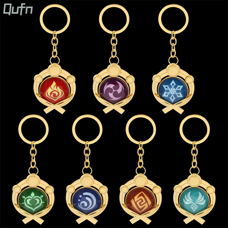 Game Genshin Impact Keychain Ganyu Keqing Wendi Xiao Qiqi Keychain Luminous 7 Element Weapons Eye Of Original God Toy KeyRing