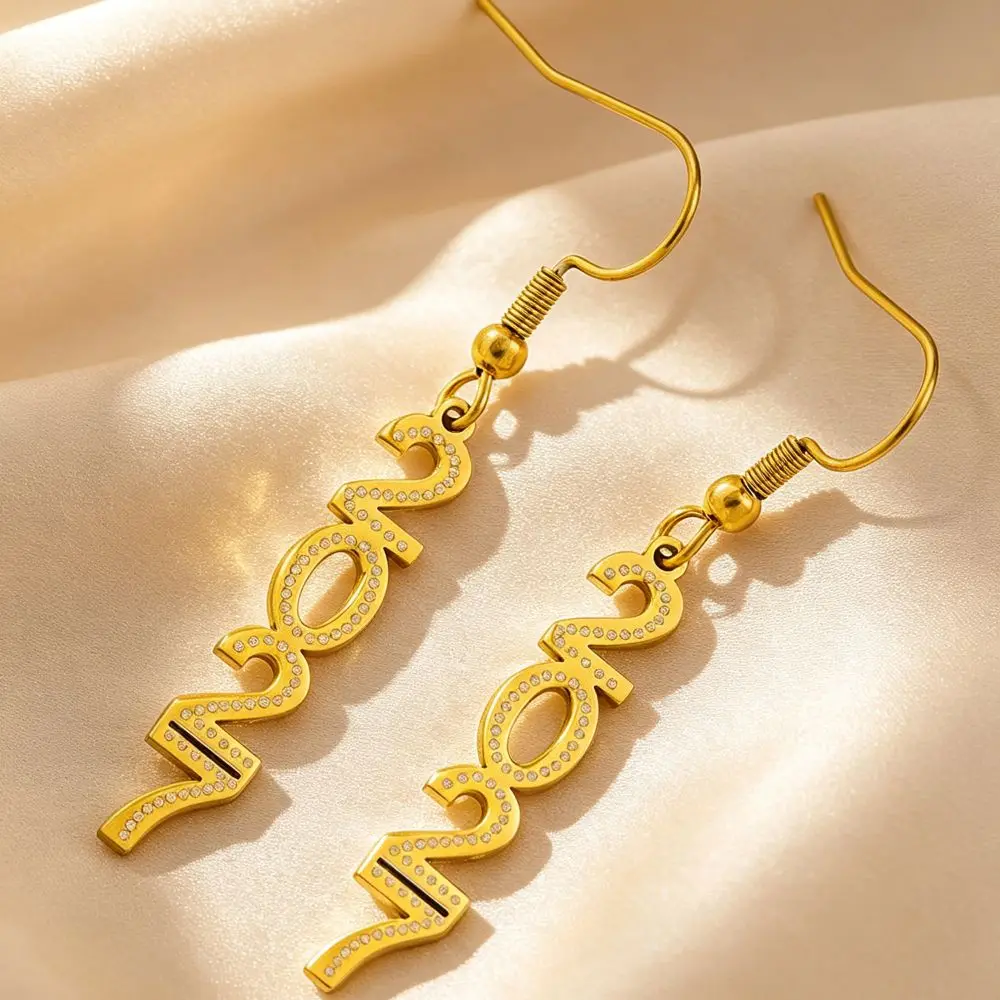 Rhinestone 2027 Digital Earrings Number Hollowed-out Happy New Year Earrings Long Drop Heart Gold Stud Earrings Trendy Jewelry