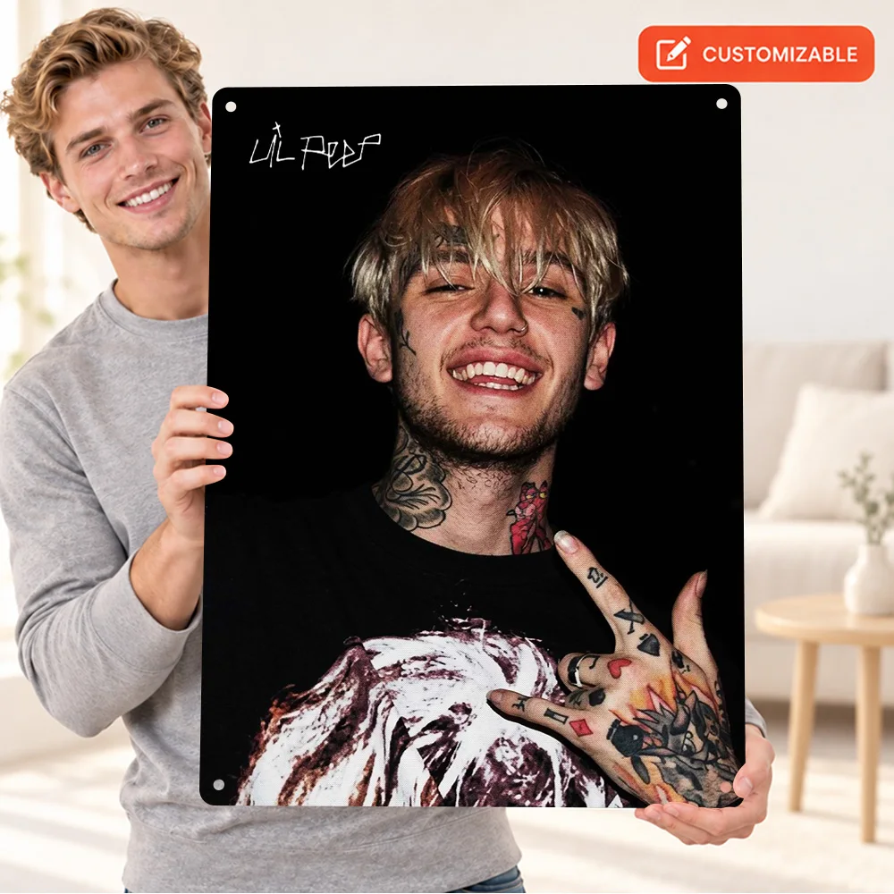 Lil Peep Portrait With Tattoos Textured Metal Poster Personalized Aluminum Sign Monochrome Photography Wall Art For Living Room