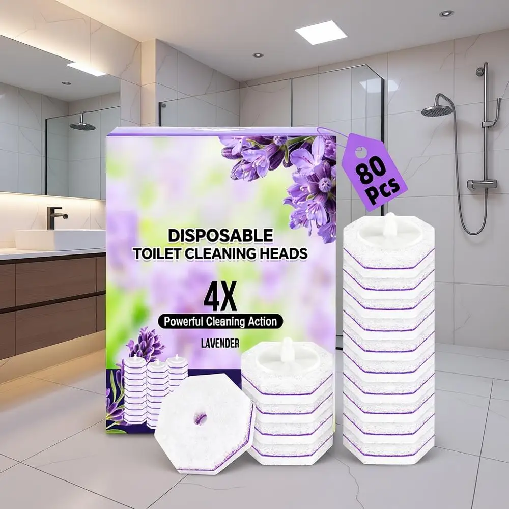 

Сменные насадки для туалетного ершика, 4-кратная очищающая сила, одноразовые сменные насадки для туалетной щетки, для уборки ванной комнаты, не падают