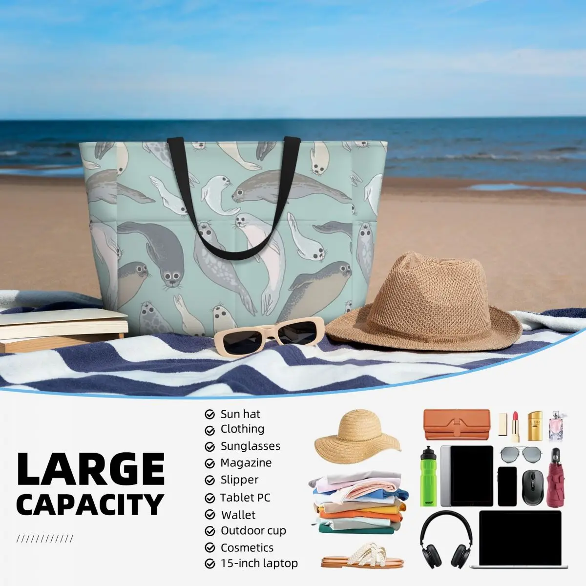 Seals borsa da viaggio da spiaggia, borsa a tracolla sportiva per adulti alla moda borsa a tracolla Multi-stile