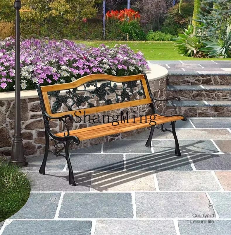 مسند ظهر خشبي CL، مقعد طويل، طاولة وكرسي للترفيه في الهواء الطلق #3