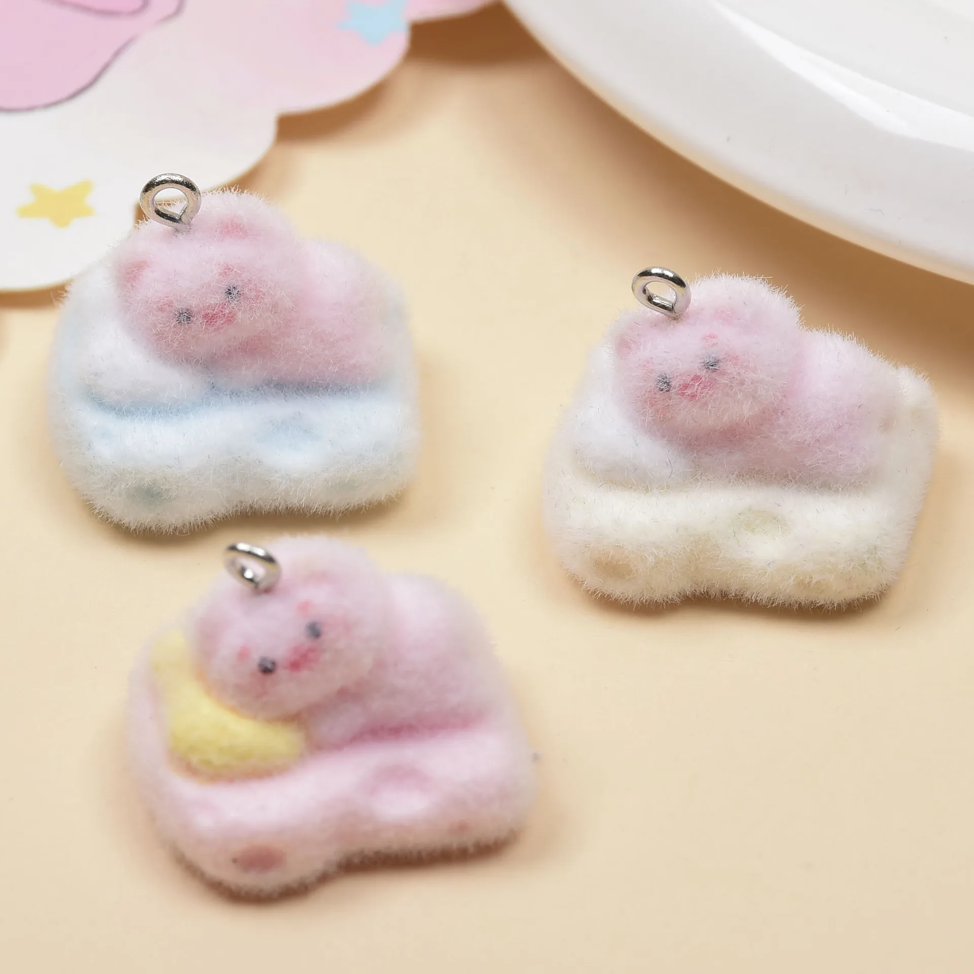

3Pcs Flocked 3D Cheese Sleeping Pig Resin Pendant DIY Cartoon Keychain Bag Phone Chain Decorative Accessory