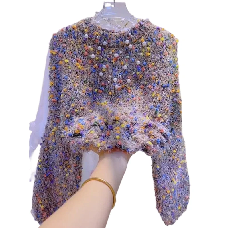 

Irregular Design Sense Colorful Sweater Women's Autumn and Winter New Fashion Foreign Style Versatile Top Knitwear Pullovers