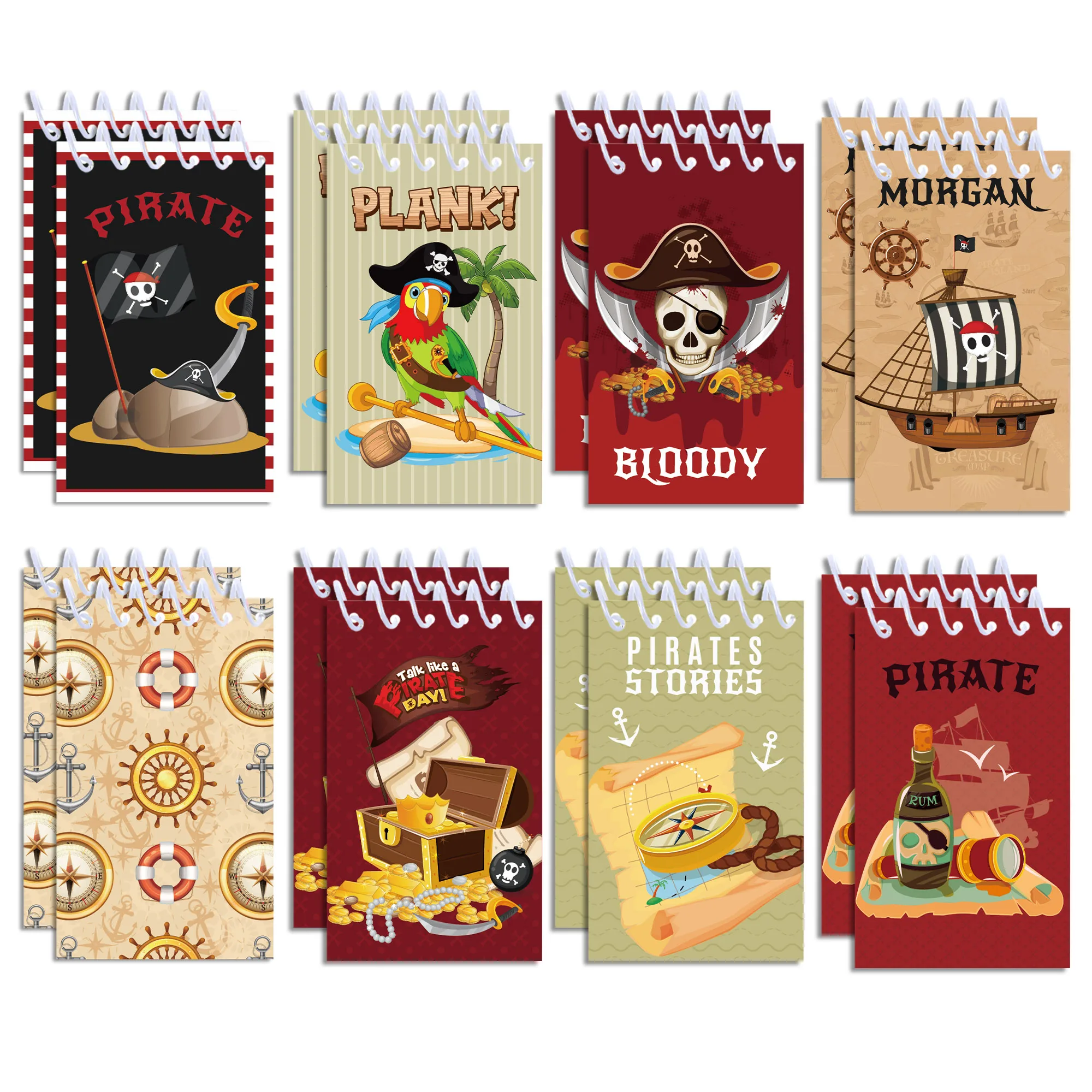 8pcs Pirate Theme Mini Spiral Pocket Notebooks Memo Pad Coil Booklet Notepads For Office Stationery School Diary Birthday Gifts