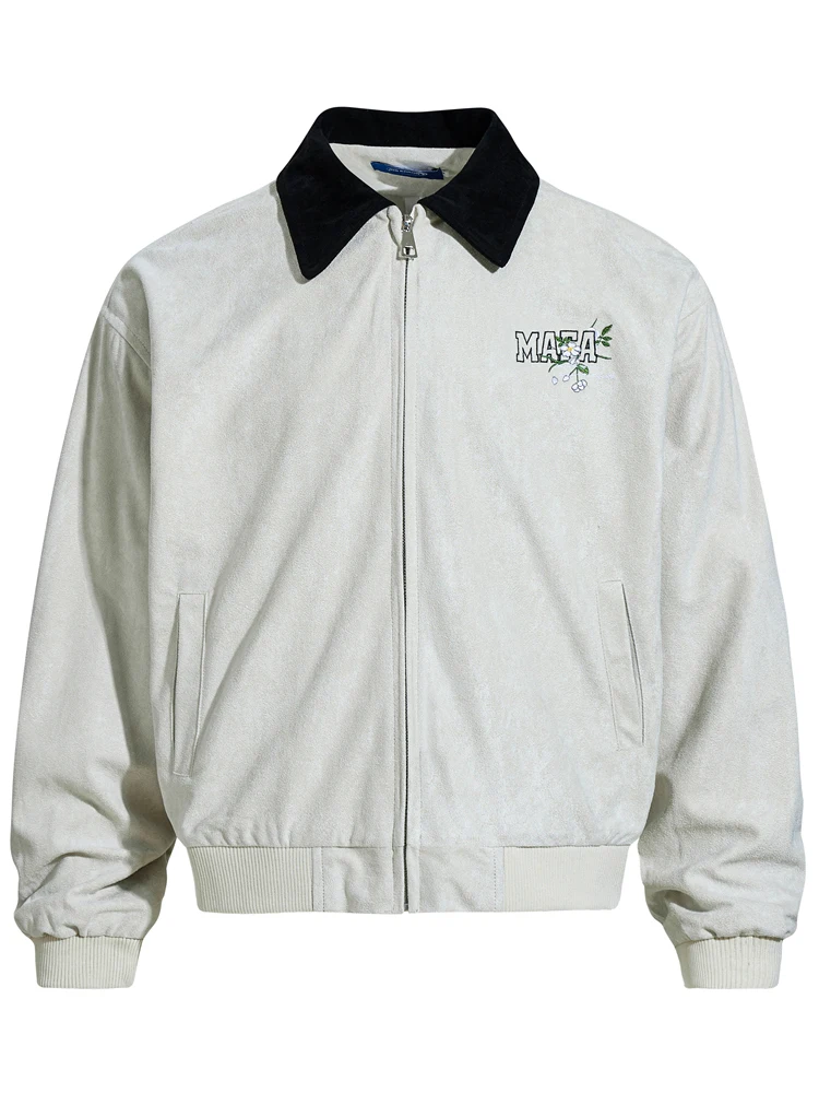 

Мужское свободное универсальное нейтральное пальто в стиле ретро в американском стиле, осенне-зимнее новое замшевое пальто с вышивкой для пар