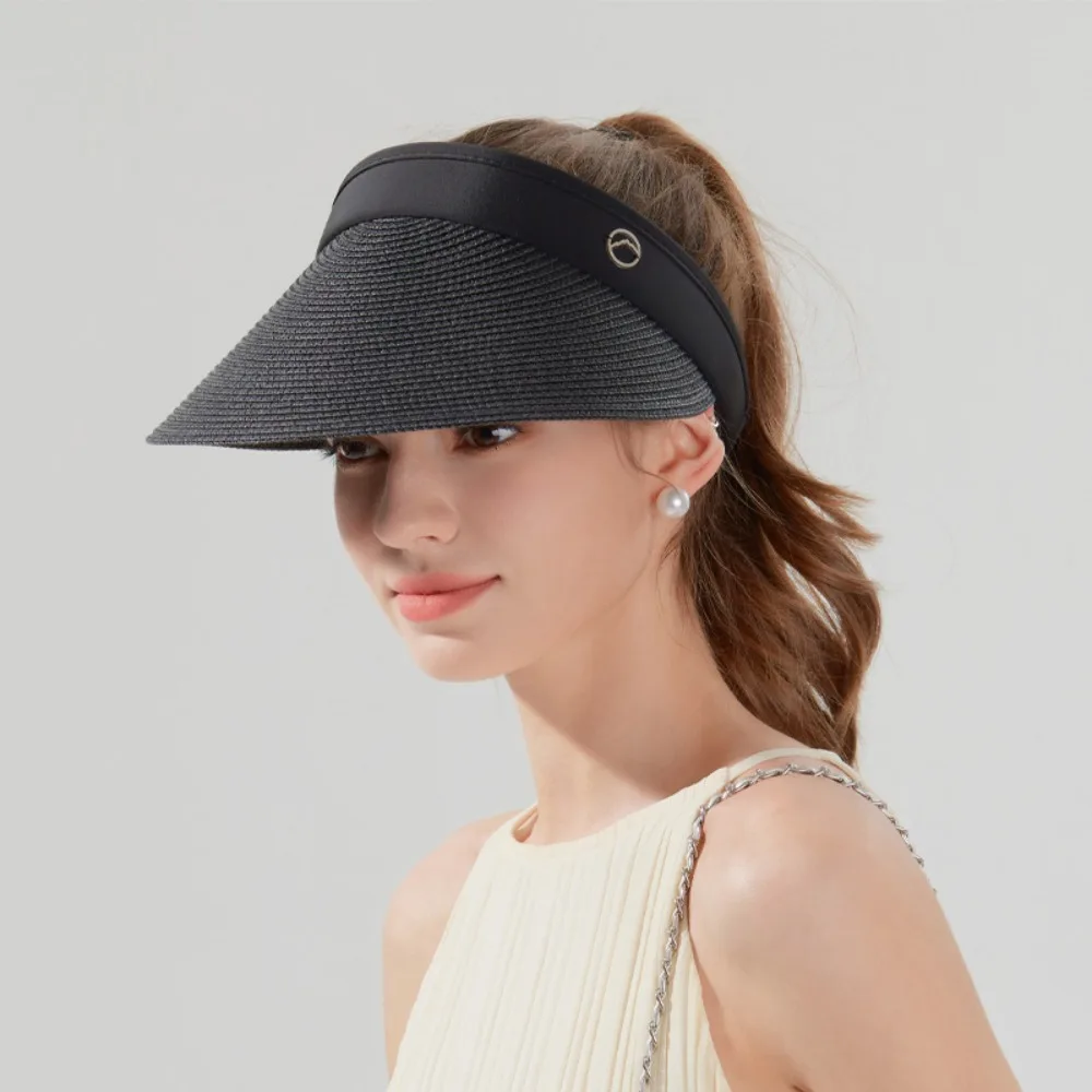 

New Cool Grass Woven Hat with Summer Large Eaves and Empty Top, Ribbon Sunscreen Hat, Cross border Explosive