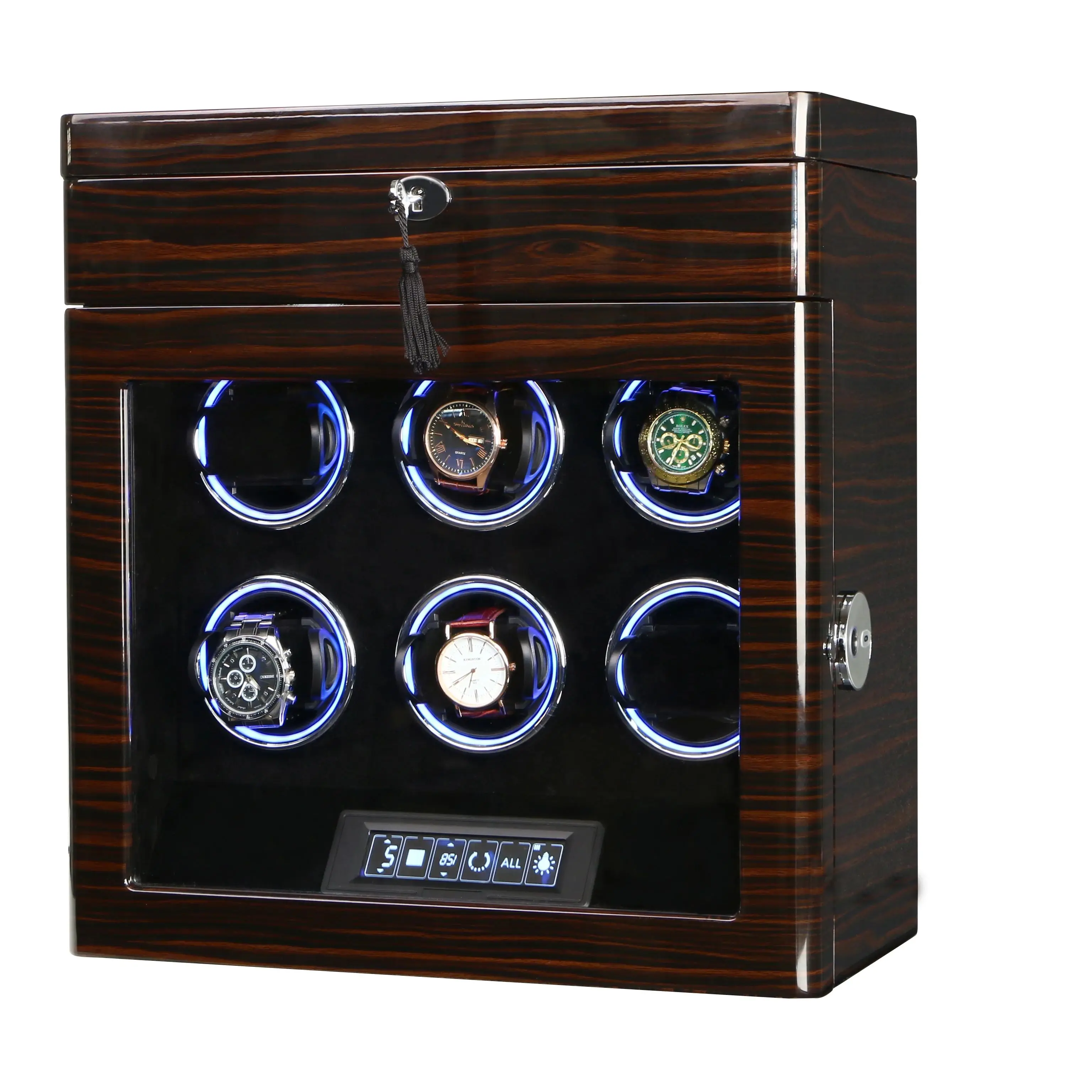 6 Watch Winder for Automatic Watches with Watch Display Collector Storage jewelry Case Safe Box -Black