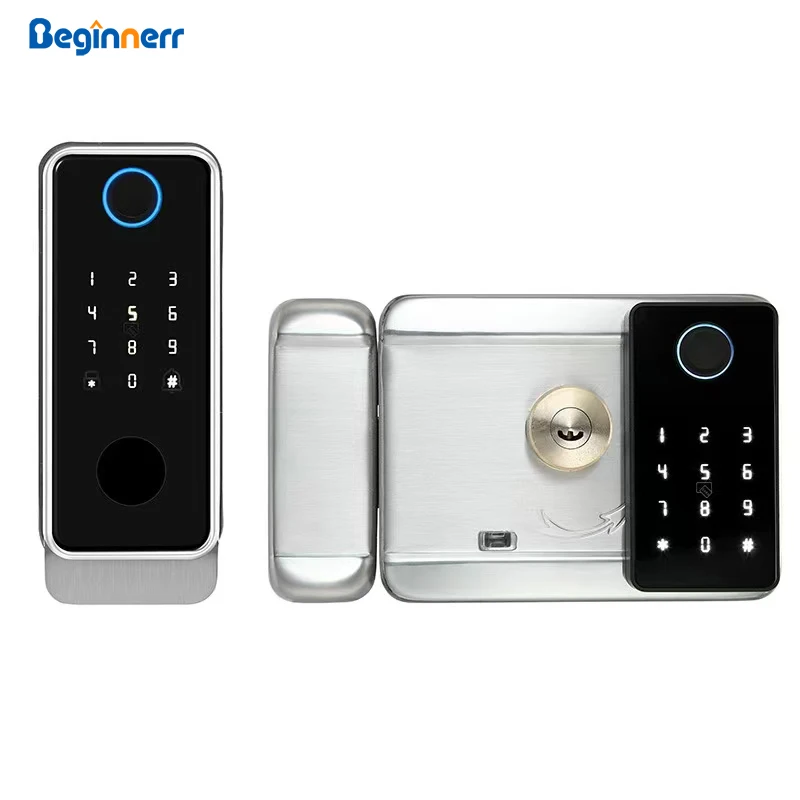TTlock Double Sides Fingerprint Smart Rim Lock Outdoor waterproof Stainless Steel 304 TTlock IC Card Password digital Rim Lock