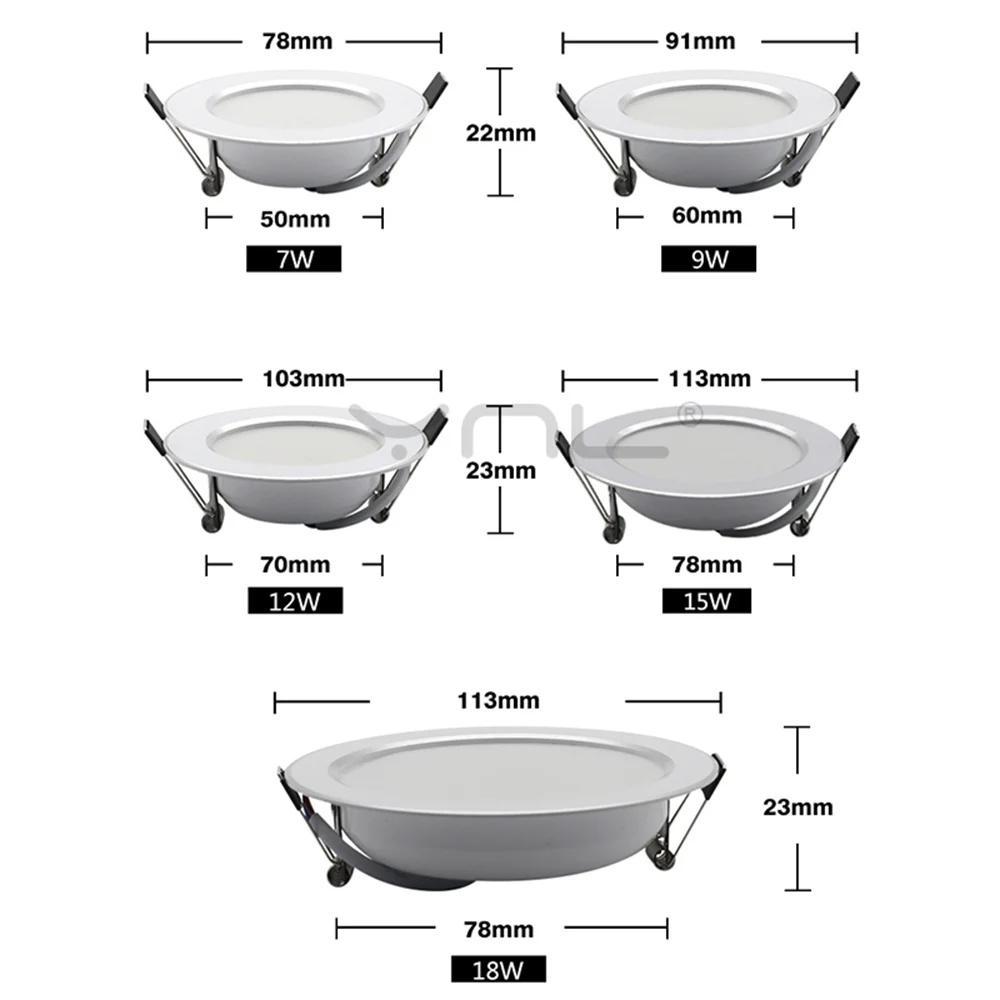 Ynl 10 pçs ponto luz led downlight redonda recesso lâmpada do teto 7w 9 12 15 18 220v led dowm luz led spotlight casa de banho