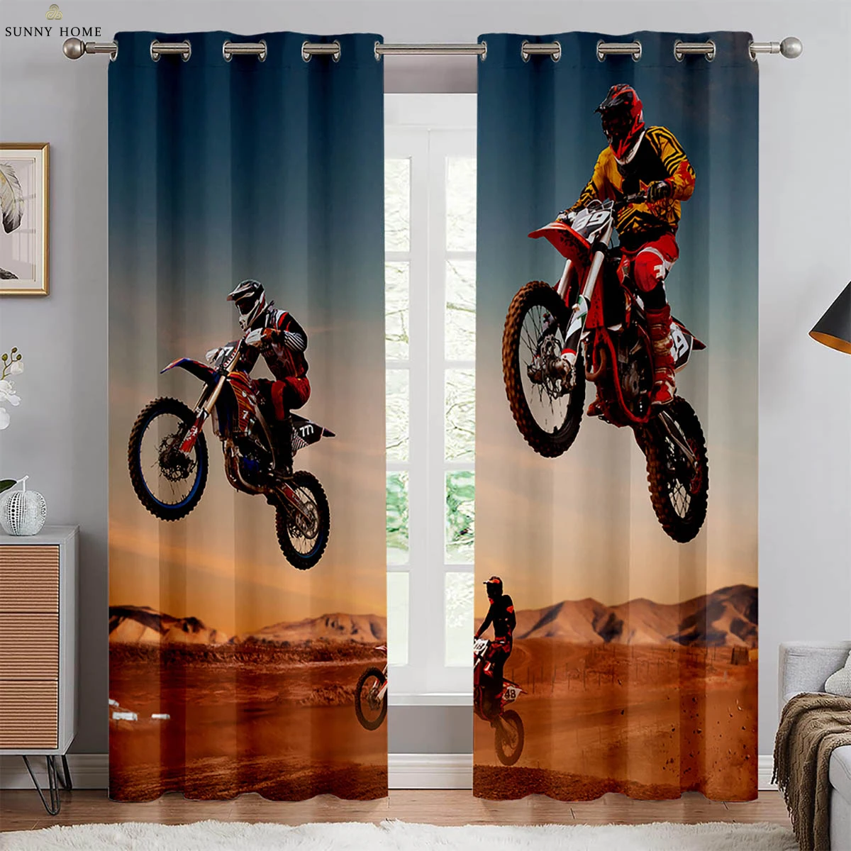 2-Piece Set Of Cool Motorcycle Racing 3d Printed Curtains Bedroom Living Room Kitchen Four Seasons Decorative Curtains