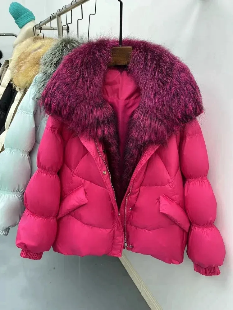 2025 신상 겨울 캐주얼 두꺼운 따뜻한 패딩 코트 파카 진짜 큰 천연 여우털 칼라 오리털 재킷 여성용