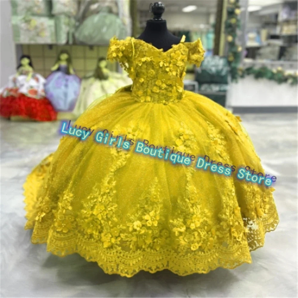 Luxury Quality Flower Girl Dress Dark Blue Tulle Fluffy Appliqué Wedding Kids Birthday Party Toddlers Princess Pageant Customize