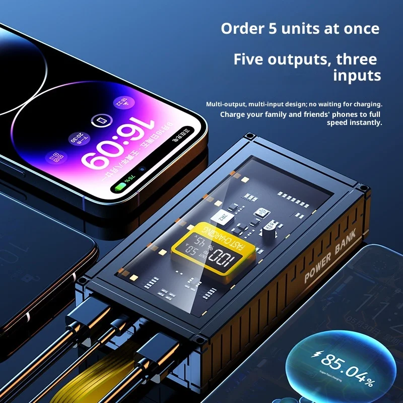 ميكا شفافة شحن سريع حاوية شاشة ديجيتال قوة البنك 20,000 مللي أمبير سعة كبيرة جدًا مصدر طاقة متنقل