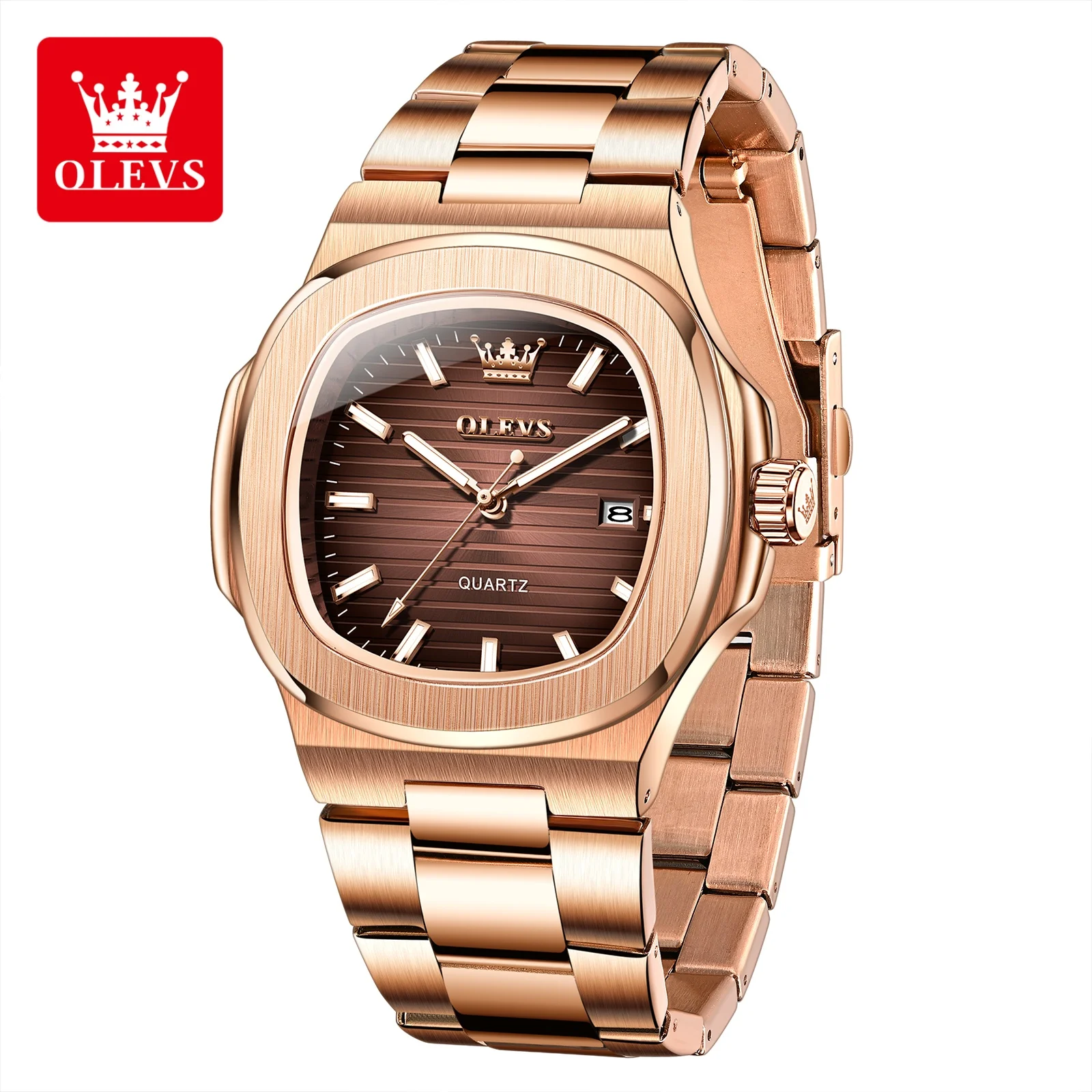 OLEVS 44MM Uhren Großes Zifferblatt Automatisches Datum Leuchtende Herren-Quarz-Armbanduhr Edelstahl-Uhren Original 3696