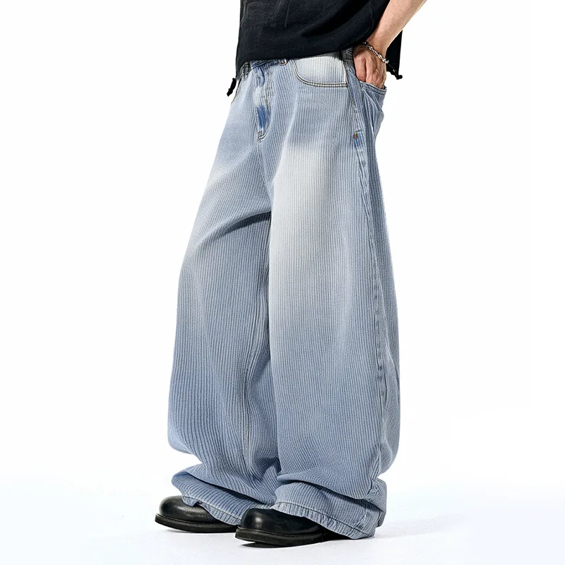 Firmranch Spring Summer Wide-leg High Street 2025 Bamboo Section Curved Knife Baggy Jeans Loose Casual Denim Pants For Men Women