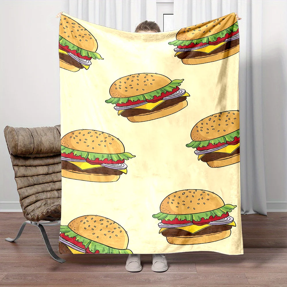Cozy Hamburger Print Flannel Throw Blanket - Soft, Reversible, Perfect for Couch, Bed, Office Naps & Travel - Unique Gift Idea