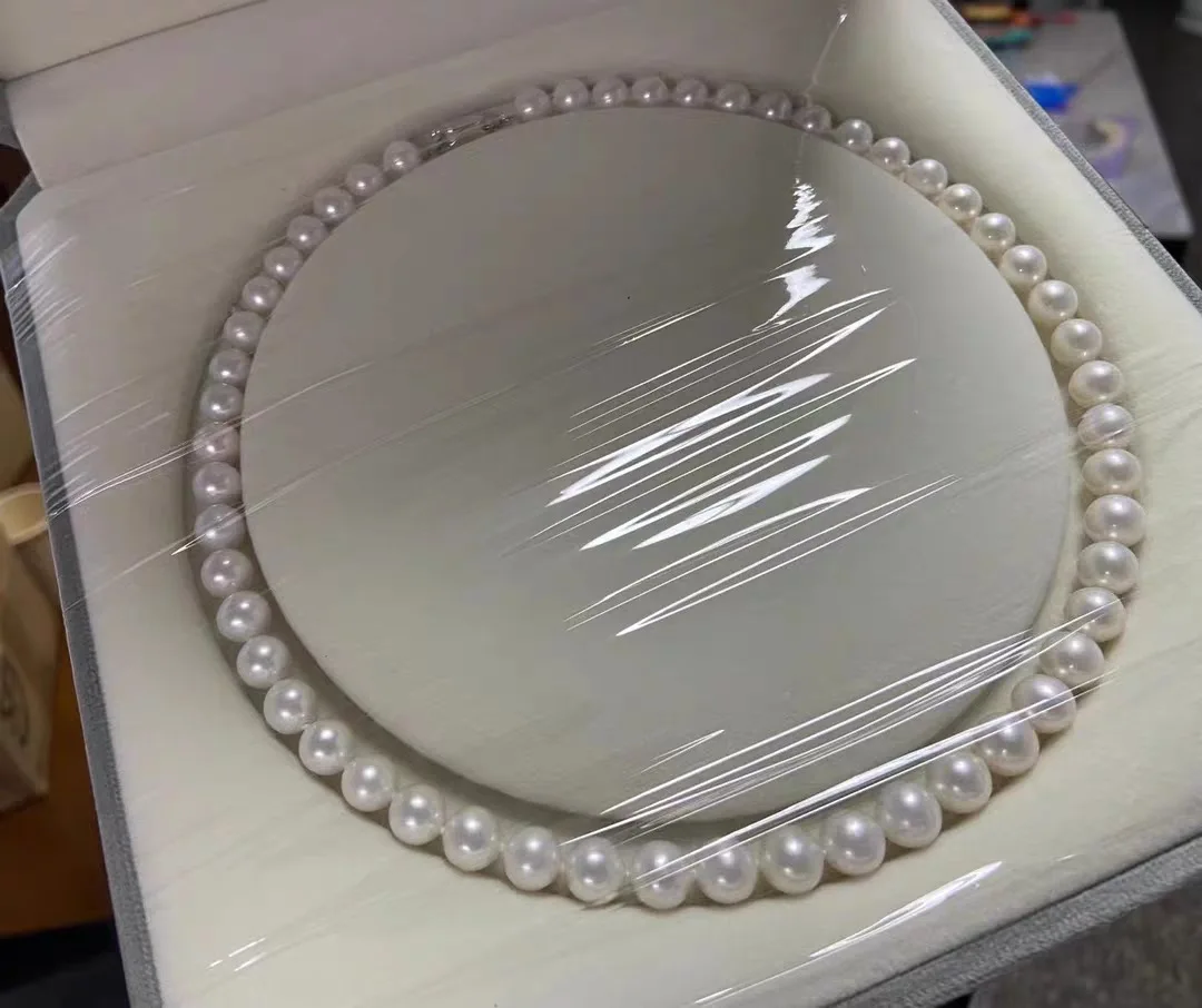 

Ожерелье из белого пресноводного жемчуга 7-8-9 мм с коробкой для женщин, модные ювелирные украшения, бусы-колье, подарки на День матери, день рождения, вечеринку