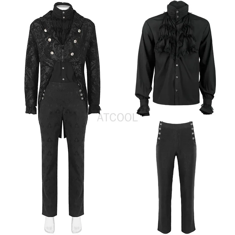 Steampunk Medieval Tuexdo Shirt Trouser Set Gothic Victorian Jacket Halloween Vampire Prince Cosplay Costume