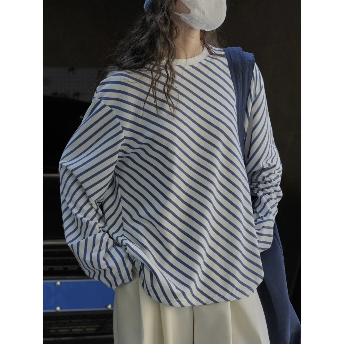 

2023 New Women Summer Long Sleeve O-Neck Striped T Shirts Women Oversized Tees Tops For Women's High Quality Clothes