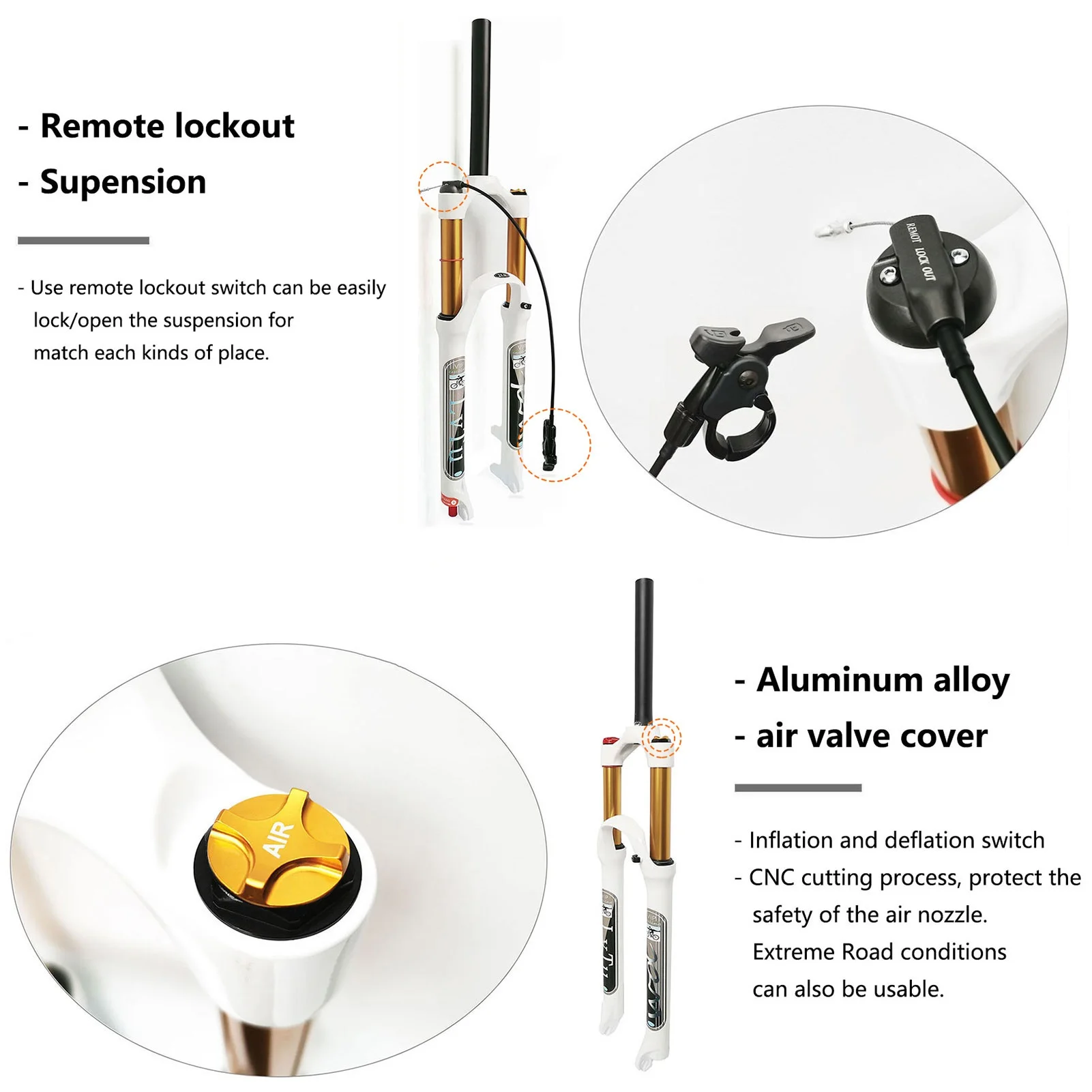 Mountain Bike Air Suspension Fork, 26 27.5 29 Inch, Disc Brake, 140mm Travel Bicycle Front Forks, 1-1/8 \