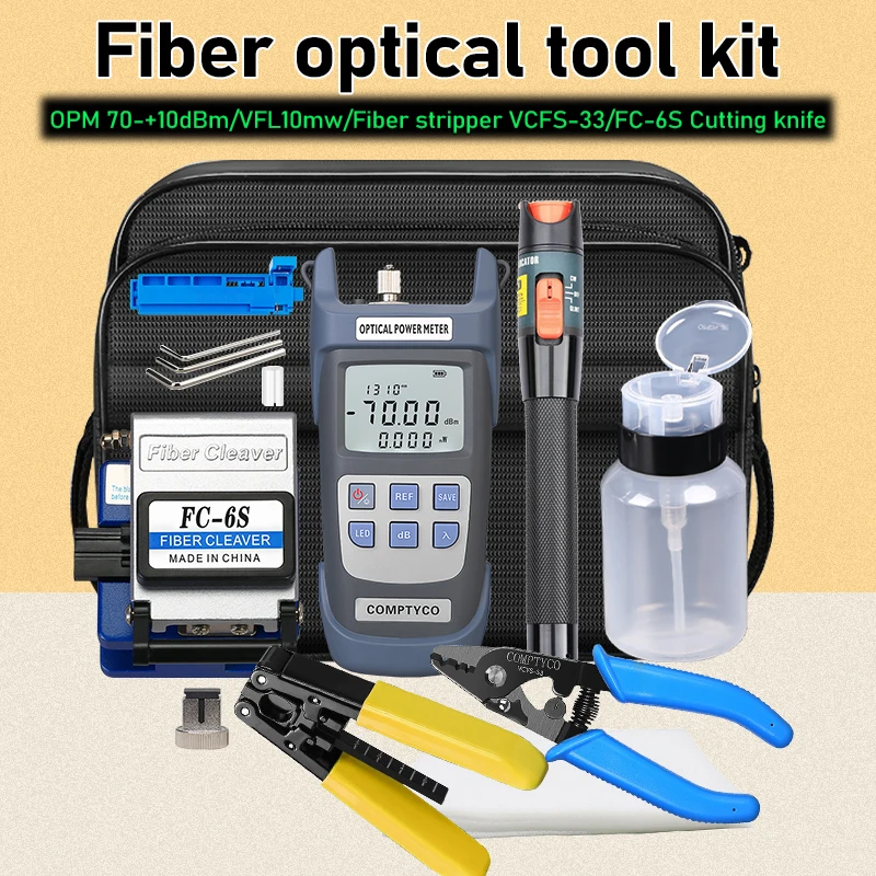 

New Fiber Optic Kit Tool With SKL-6C/FC-6S Fiber Cleaver Optica Power Meter 10mW Visual Fault Locator Wire Stripper FTTH Tools