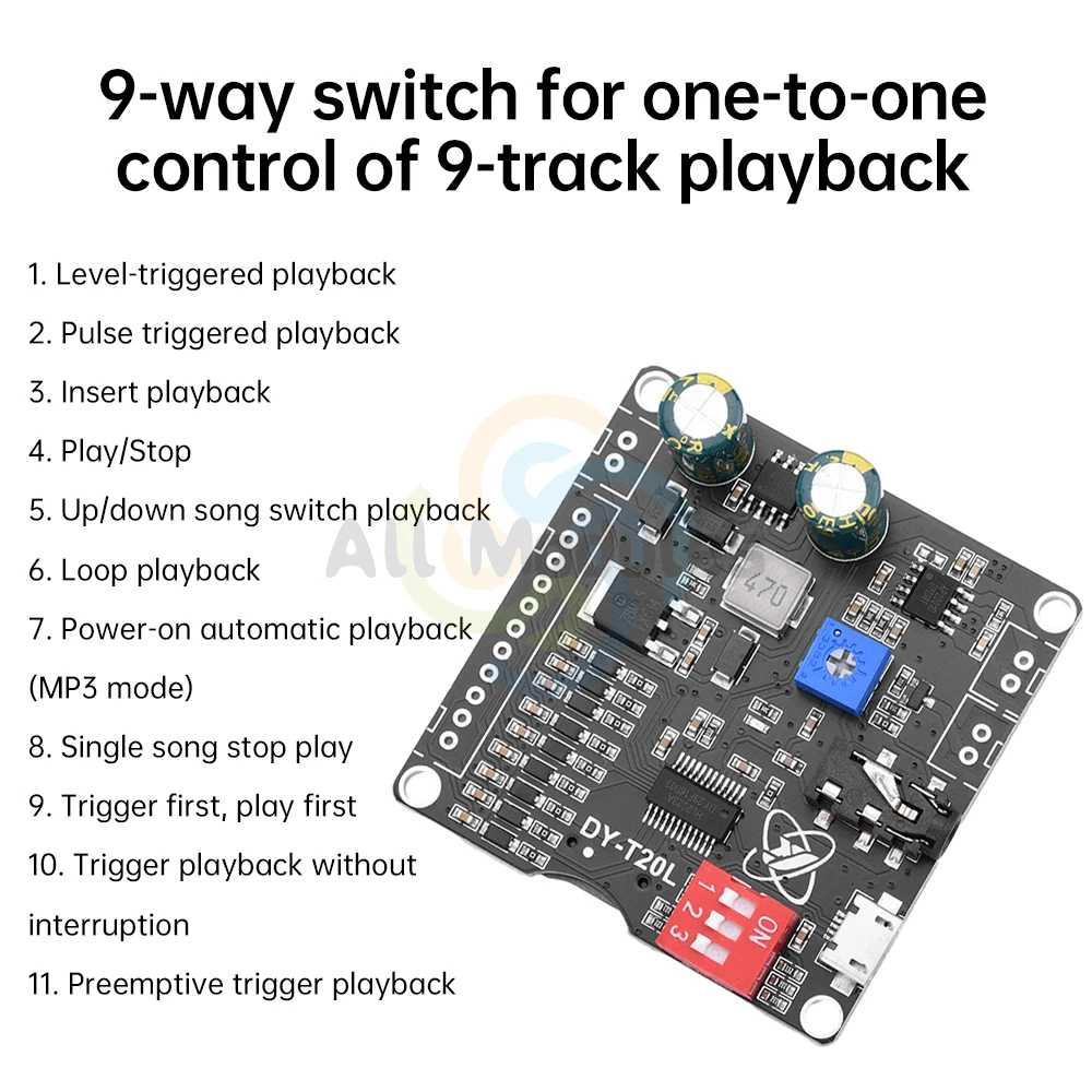 DC6-35V Voice MP3 Playback Control Module, One-On-One Trigger Audio Module Supports Usb Flash Drive And TF Card T20L Micro USB