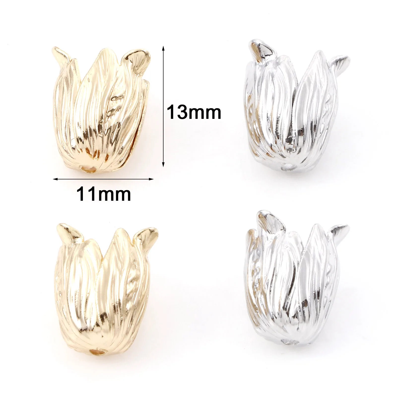 2PCs Copper Tulip Flower Bead  Pendant Gold Color Beads Frames Charms For Jewelry Diy Neckalce Earring (Fit 8mm Bead) 13x11mm