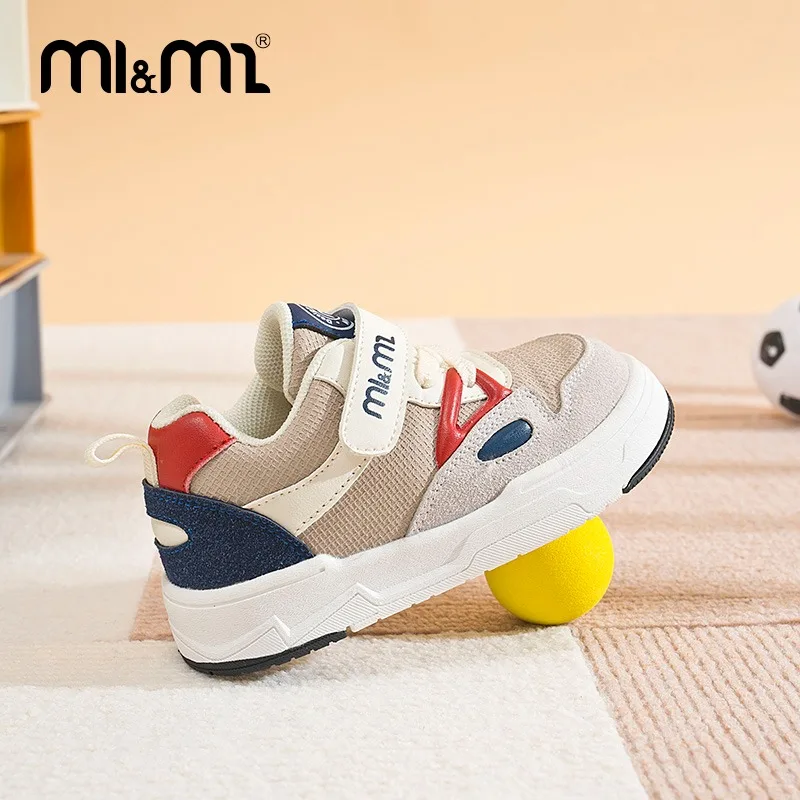 

M1&M2 Fashion Design Breathable Kids Shoes TPR Non-Slip Sole Sneakers PU Mesh Toddler Sport Shoes for Boys & Girls Size22-30