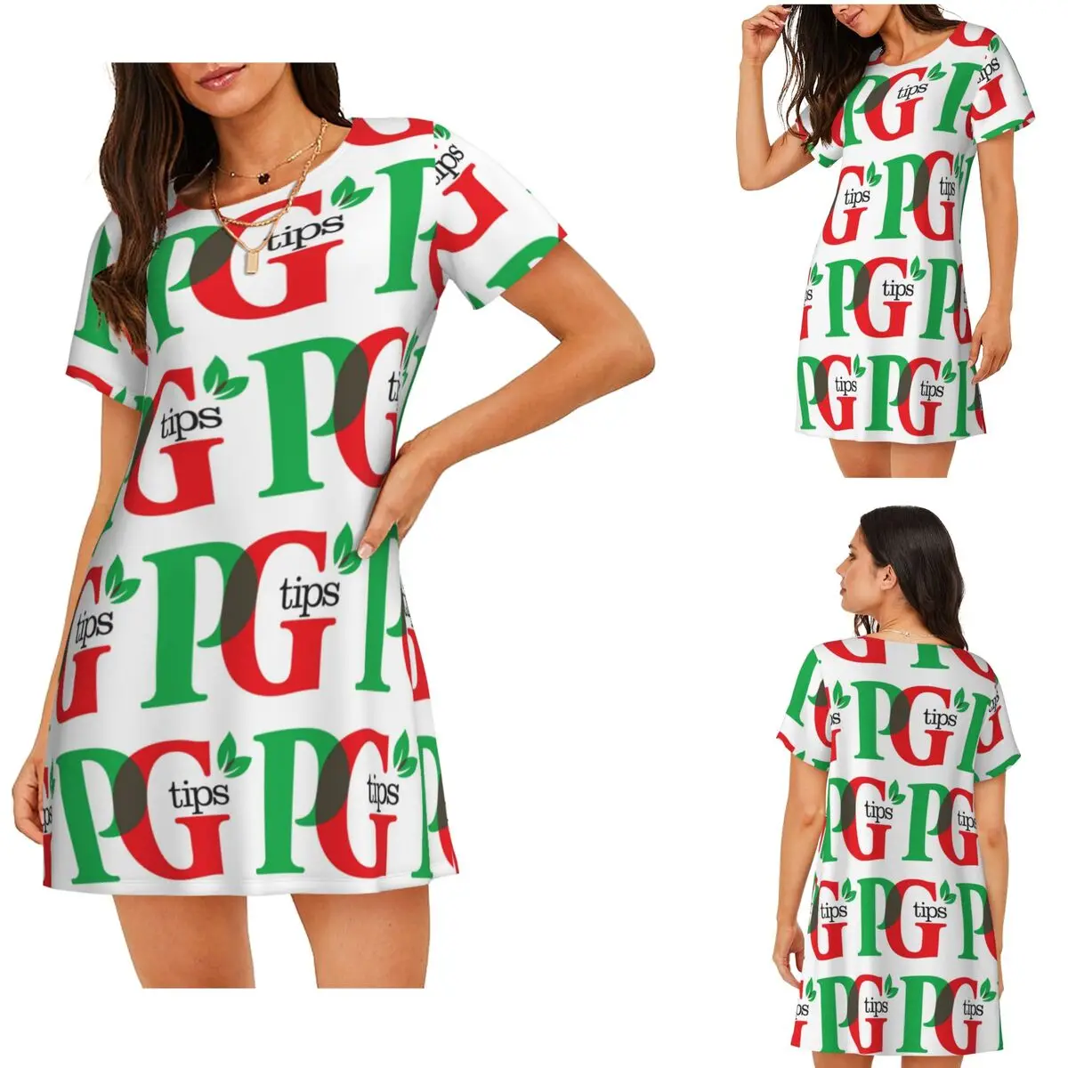 Custom PG Tips Short Sleeves Nightdress For Sleeping Sleepshirts Women Short Sleeve Nightgowns Loose Pajama Dress