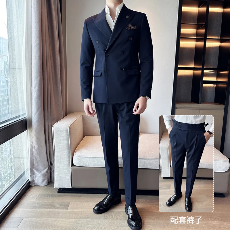 NONE Two-Piece Double-Breasted Slim-Fit Men Suit 4