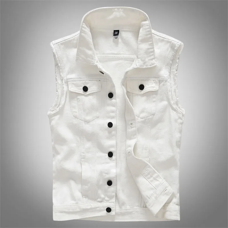 

White Denim Vest Men Spring Cool Boys Plus Size Fashion Slim Fit Popular Sleeveless Jacket Male 4XL 5XL 6XL Jeans Waistcoat