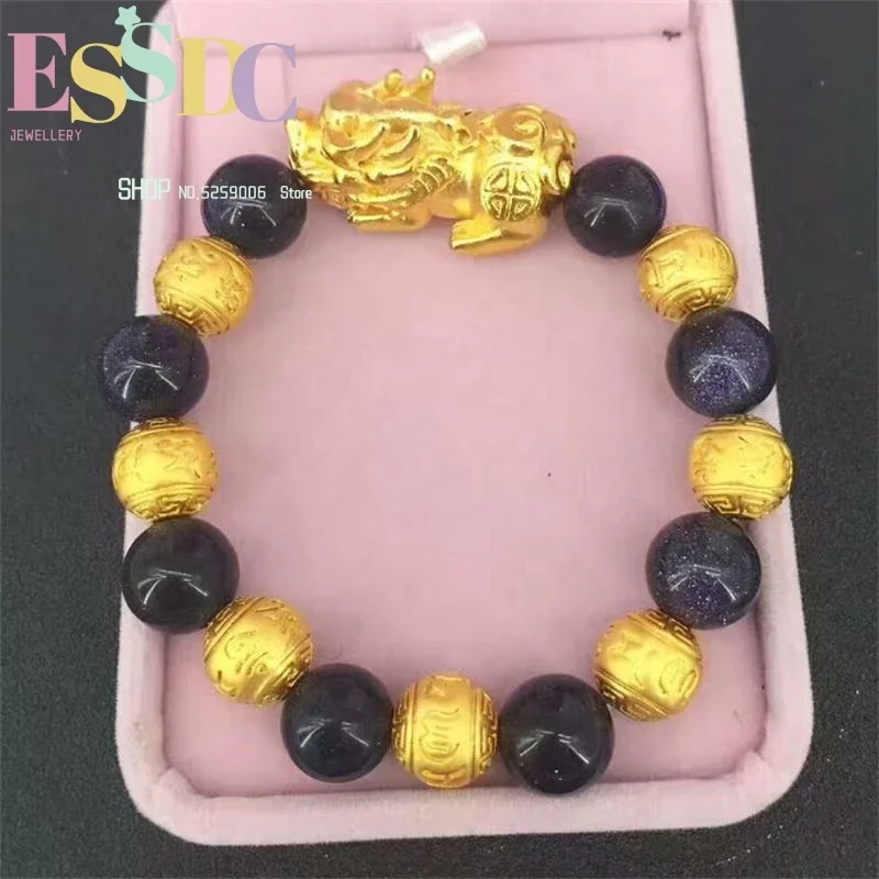 

Wholesale High Grade Natural Blue Energy Stone Popular Vietnam Sand Gold Women or Men Bracelet Best Gift