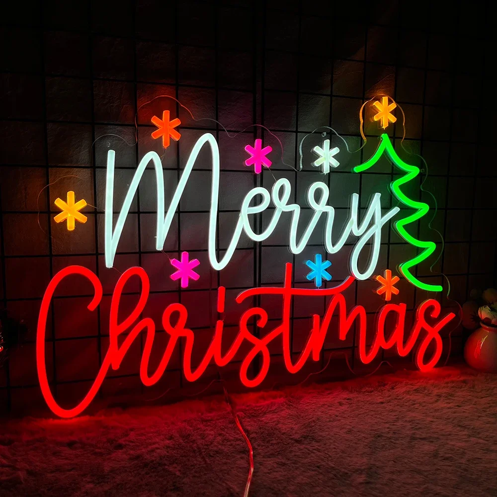 Merry Christmas snowflake Neon Sign Party Gifts Holiday LED Night light Room Living Home Decor Wall Hanging Christmas Decoration