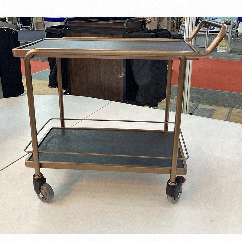 Two Tier Fireproof Bar Service Trolley Cart Hotel Restaurant Buffet Serving Cart with Wheels