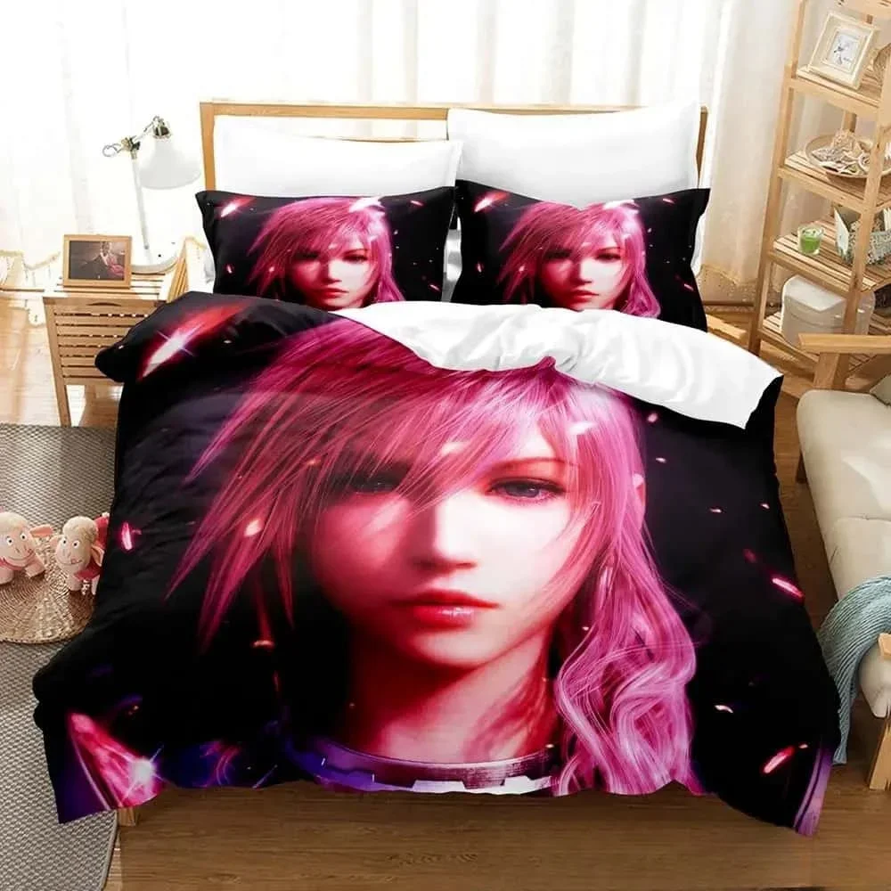 New 3D Printed Anime Game FINAL FANTASY XIII-2 Bedding Set Boys Girls Twin Queen King Size Duvet Cover Pillowcase Bed Boys Adult
