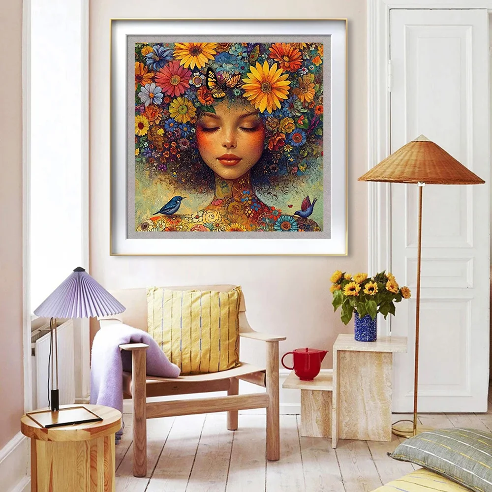 Momoart الماس التطريز امرأة صورة لوحات زهرة كامل مربع الماس الفسيفساء الفن اليدوية هدية