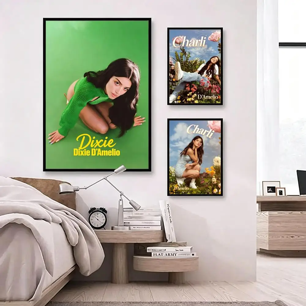 music Charli D'Amelio Poster Poster HD Waterproof Self-adhesive Art Print Wall Decor for Bedroom Living Room Gift