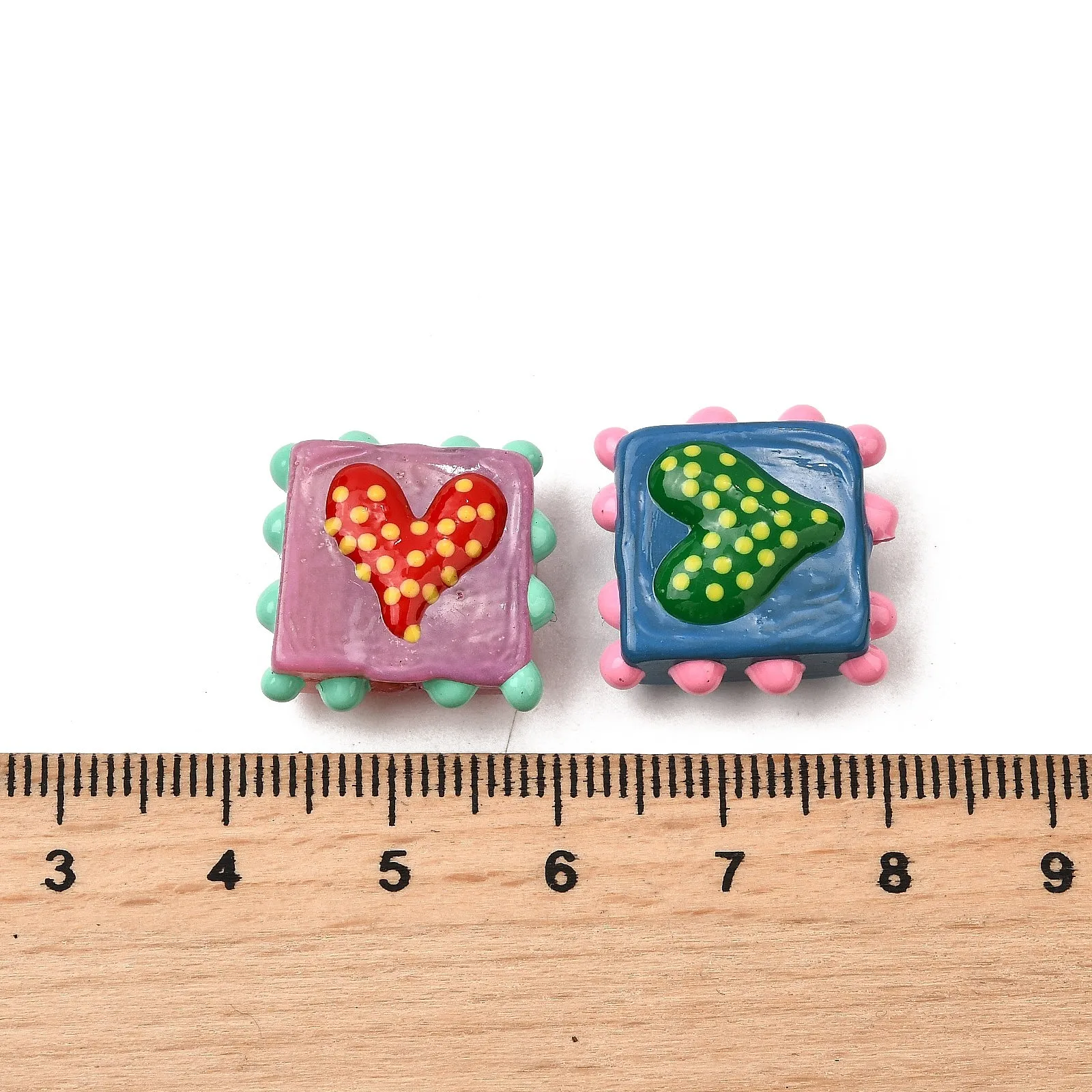 20 pc Bumpy Square with Love Heart Beads Handmade Lampwork Enamel Loose Spacer Beads For DIY Bracelet Earring Jewelry Making