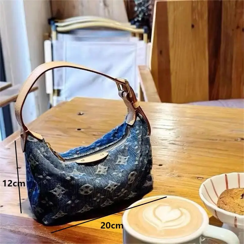 Woman 2024 Trendy Simple Female Blue Denim Top Handle Bags Casual Printed Lunch Box Bags Lightweight Leisure Cell Phone Handbags