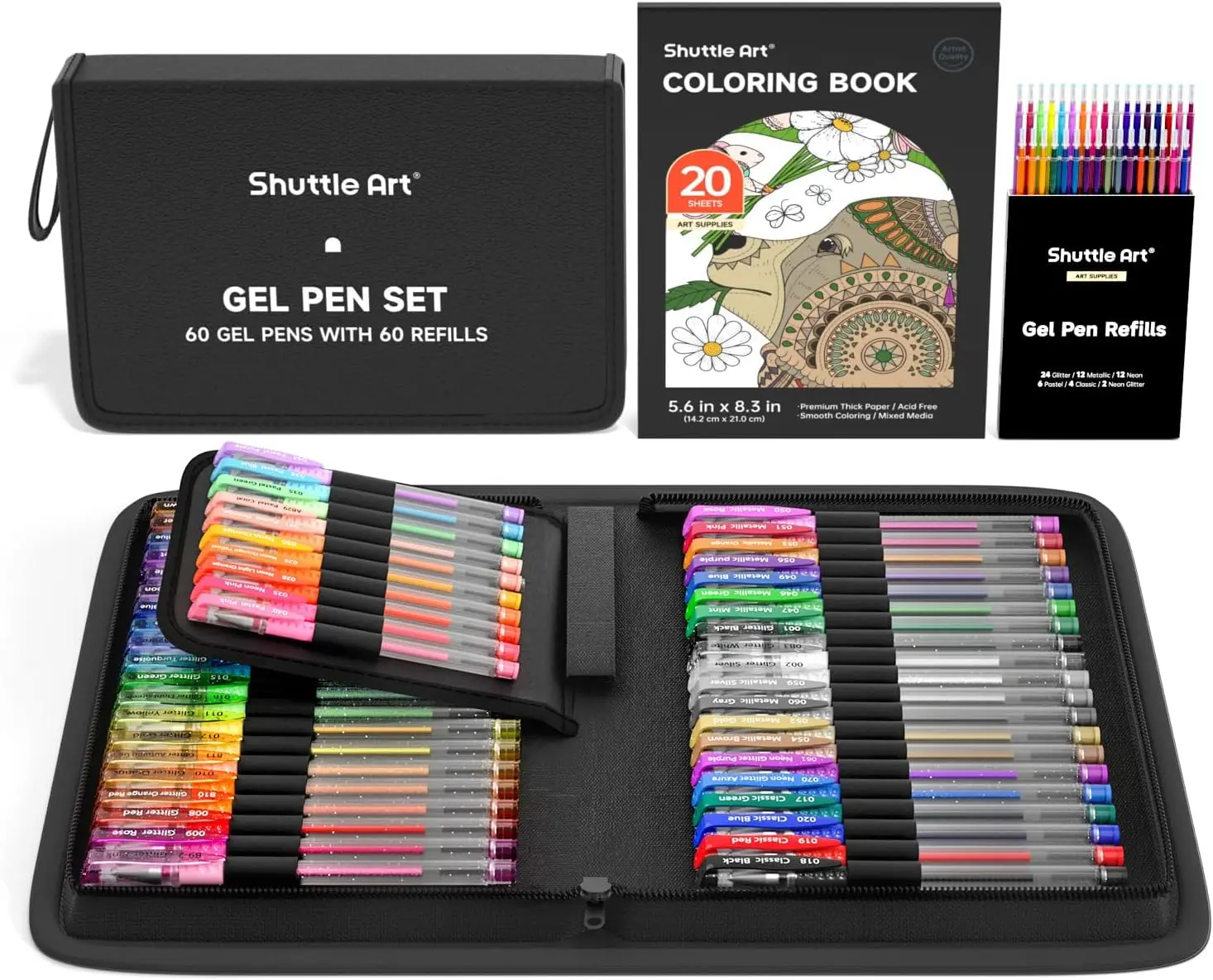 

120 Pack Gel Pen Set with Refills for Coloring Books, Drawing, Doodling, Crafts, Scrapbooking & Journaling