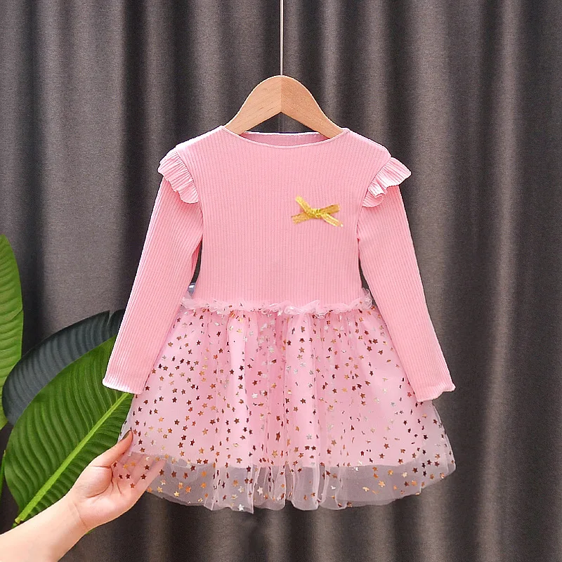 

Kid Girl Dress Princess Tulle Dress Children Clothing Long Sleeve Sequined Tutu Dress Casual Baby Outfut Wedding Costume A860