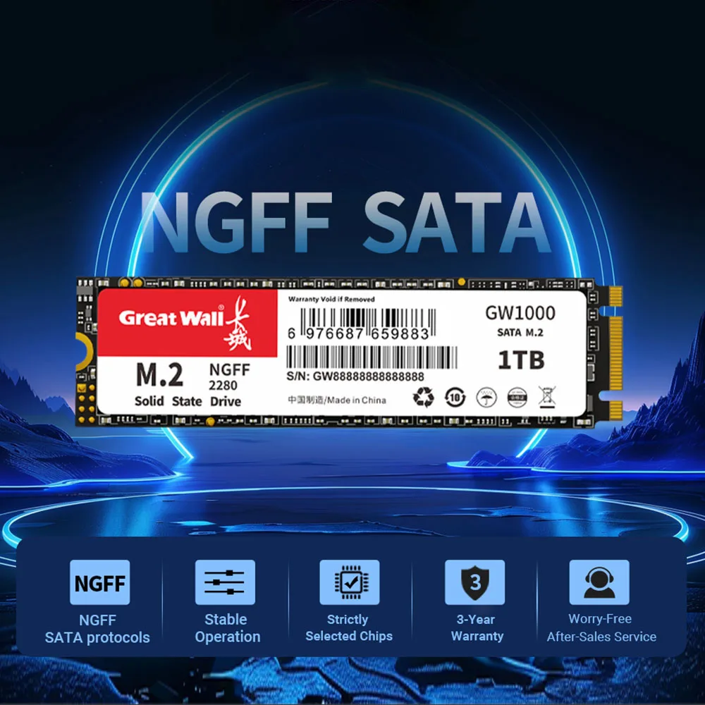 

Great Wall M2 SSD SATA 128GB 256GB 512GB NGFF M.2 2280 SSD 1TB SATA3 Internal Solid State Drive for Desktop Laptop