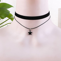 Vintage Gothic Double Layer Velvet Choker Women's Neck Chain Punk Jewelry Short Black Star Pendant Necklace Collares Para Mujer