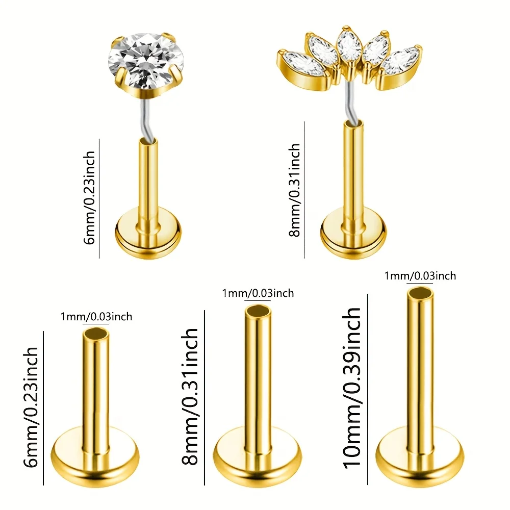 EVISPOL 5 Stück 18K vergoldete 316L Edelstahl-Nasenstecker für Frauen, hypoallergene flache Labret-Lippenringe – Detail 2
