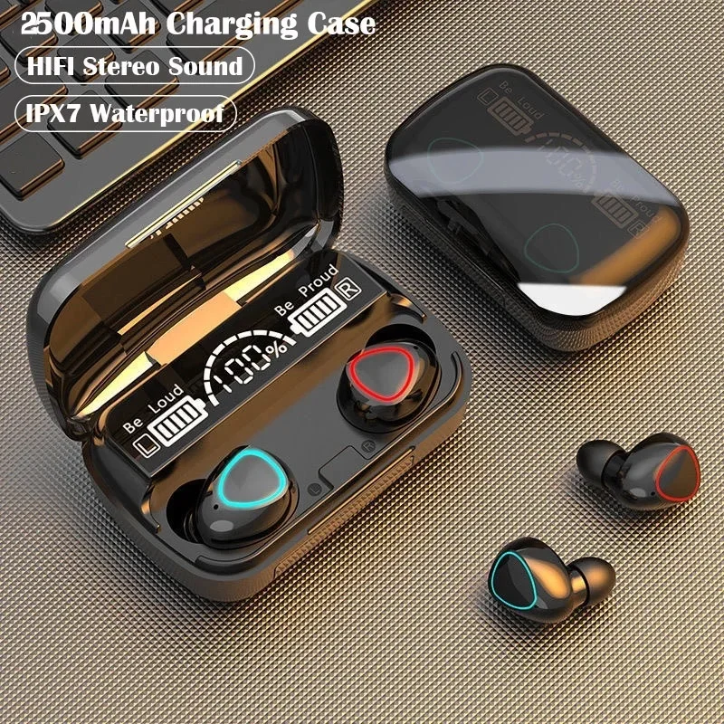 M10 Wireless Earphones 9D Stereo - 3500mAh Charging Box Sports Waterproof TWS Bluetooth Headphones with Microphone