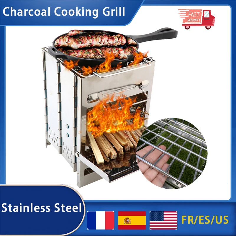 

Outdoor Firewood Stove, Portable, Camping, Picnic, BBQ, Travel, Folding, Stainless Steel, Wood Stove, Charcoal Cooking Grill
