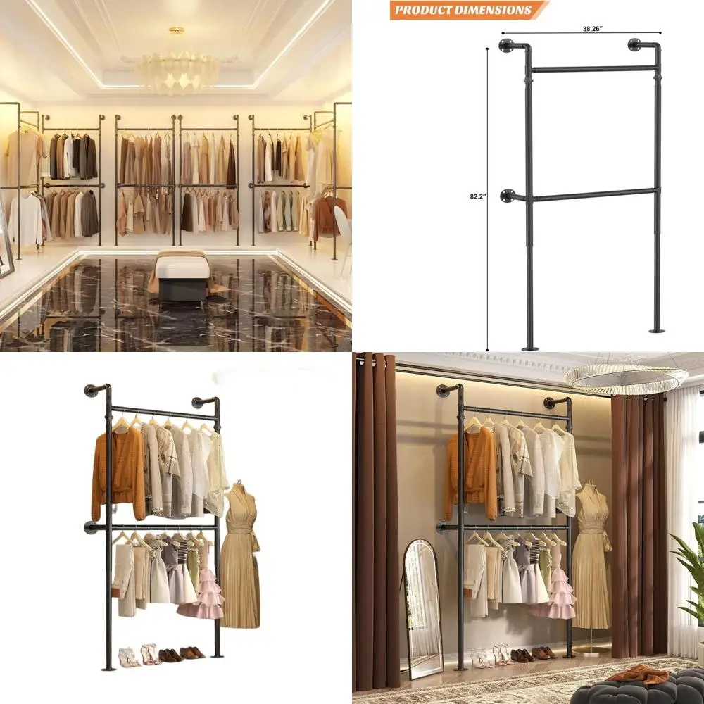 

Heavy-Duty Reversible 3.5T Hanging Garment Rack, Wall-Mounted Closet Organizer, Compact Walk-In Wardrobe System, Black